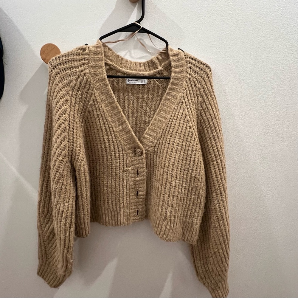Stradivarius Tan Knit Chunky Cardigan